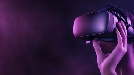 Woman interacting with advanced virtual reality technology immersive digital experience.
