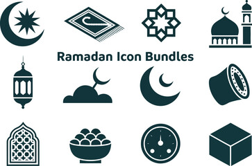 Collection of ramadan icons and symbols on white background Vector illustration
