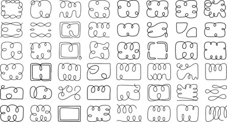 Collection of handdrawn rectangle shapes with wavy lines and curves