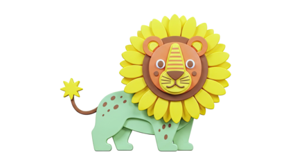 Cute Cartoon Lion with Sunflower Mane