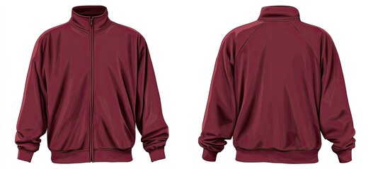 Burgundy track jacket, front and back view, full zip, with ribbed cuffs & hem