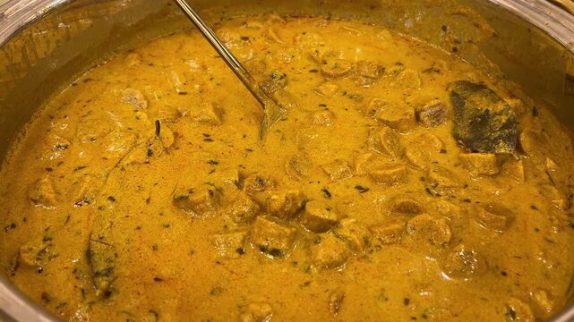 Jodhpuri Gatte ka saag a famous Rajasthani dish served in an Indian wedding