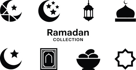 Ramadan collection icons set on white background Vector illustration