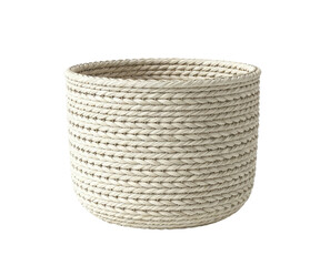 A white woven basket with a natural texture and a neutral color palette.