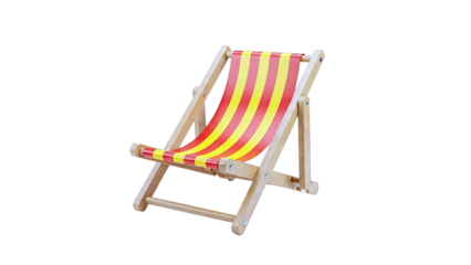 Wooden Deck Chair with Red and Yellow Stripes