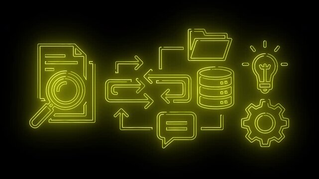Digital Communication Workflow With Messaging, Data Transfer And System Integration Icons