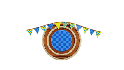 Wooden Circle Frame with Checkered Flags and Blue Checkered Circle