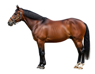A brown horse with a black mane and tail standing png transparent