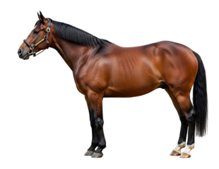 A brown horse with a black mane and tail standing png transparent