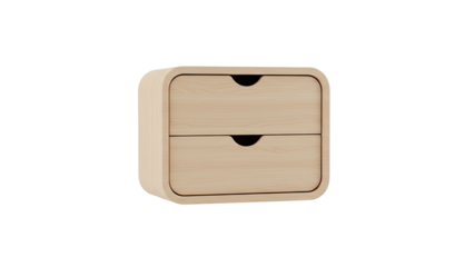 3D rendering of a modern wooden nightstand with two drawers in a minimalist interior design setting