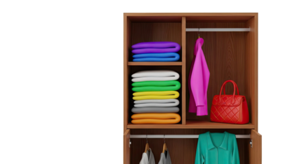 Wardrobe with folded clothes and accessories
