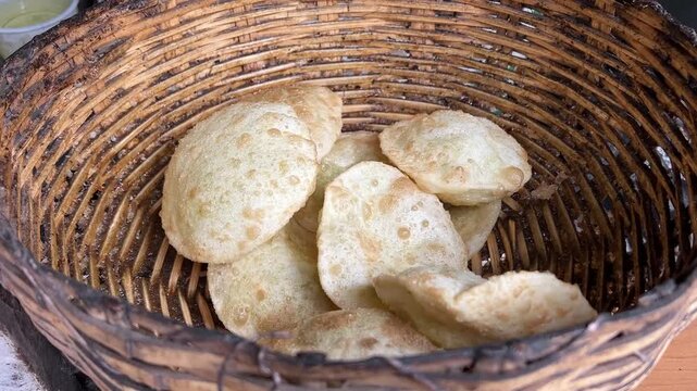 Fresh matar kachori being prepared in a shop in Kolkata, India