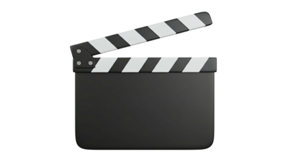 3D rendering of a black clapperboard with striped clapstick on a white background