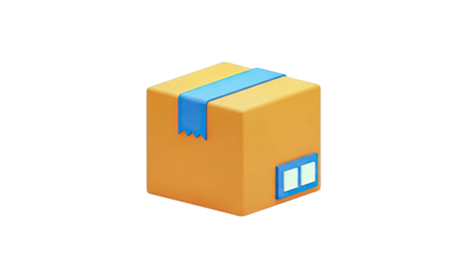 Stylized 3D Orange Cardboard Box with Blue Tape