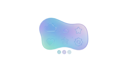 3D rendering of a colorful abstract shape with symbols and dots on a pastel background