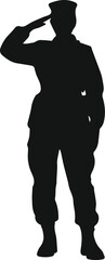 military soldier saluting pose full body silhouette vector illustration