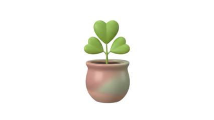 3D rendering of a small green plant with heart-shaped leaves growing in a brown pot