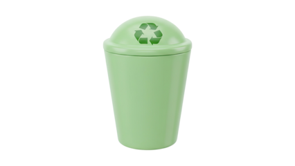 A 3D rendering of a green recycling bin with a lid and a recycling symbol on top