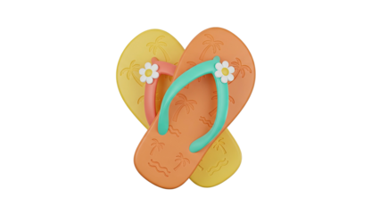 Vibrant Flip Flops 3D Rendering on a Clean White Background