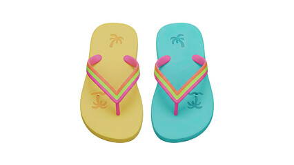 Vibrant flip flops displayed together in a 3d rendering against a clean white background
