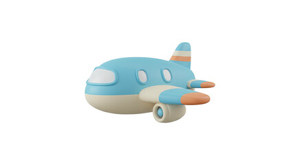 3D rendering of a blue toy airplane with orange wings on a white background