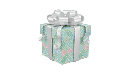 A beautifully wrapped gift box with a large bow on top, 3d rendering of a festive present