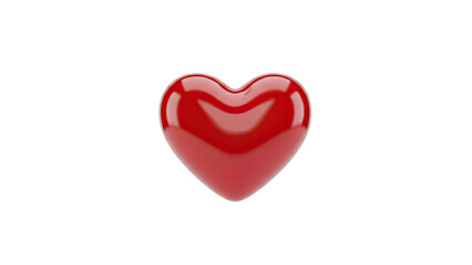 A glossy red heart-shaped object on a white background, 3D rendering of a symbol for love and affection