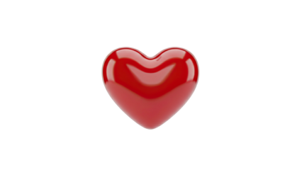 A glossy red heart-shaped object on a white background, 3D rendering of a symbol for love and affection