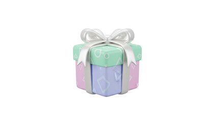 A colorful 3d rendering of a gift box with a bow on top