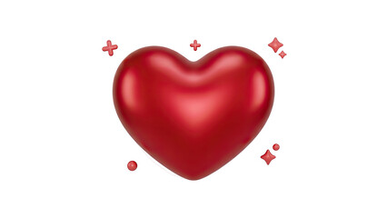 A 3D rendering of a red heart surrounded by small decorative elements on a white background