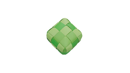 A 3D rendering of a green woven cube on a white background viewed from above