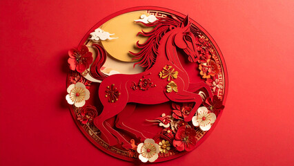 Chinese New Year decoration with a golden dragon head in red festive style for celebration and holiday art illustration