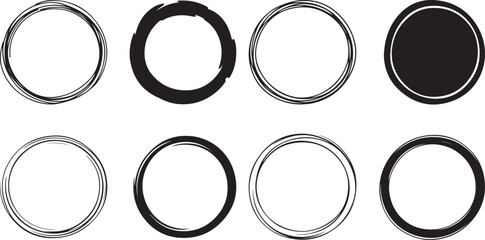 Collection of various circular frame designs and borders in black and white for graphic design and decoration purposes