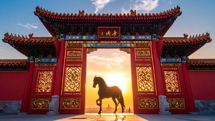 Traditional Chinese architecture defines the ancient Temple of Heaven entrance in Beijing, featuring oriental art and gold details on a historic building of worship and culture