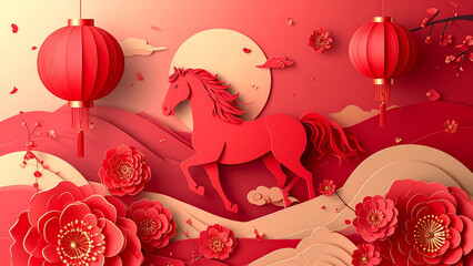 Banner Happy Chinese new year poster with horse