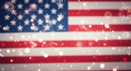American flag with fireworks in the background.