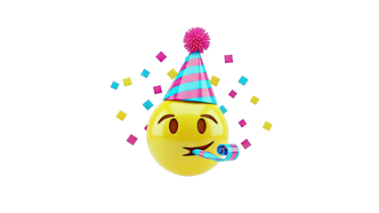 Happy Birthday Emoji with Party Hat and Confetti