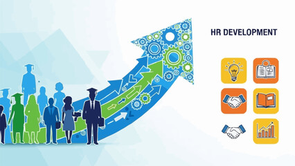 HR Development concept with upward trend and diverse team.