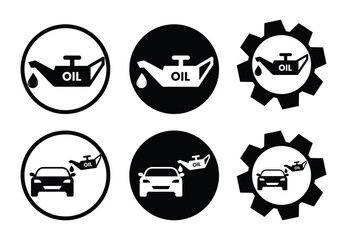 Automotive Oil Service and Eco-Vehicle Icon Set: Professional Car Maintenance and Sustainable Energy Symbols