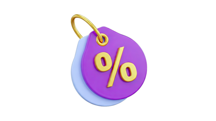 Purple Discount Tag with Golden Percentage Symbol
