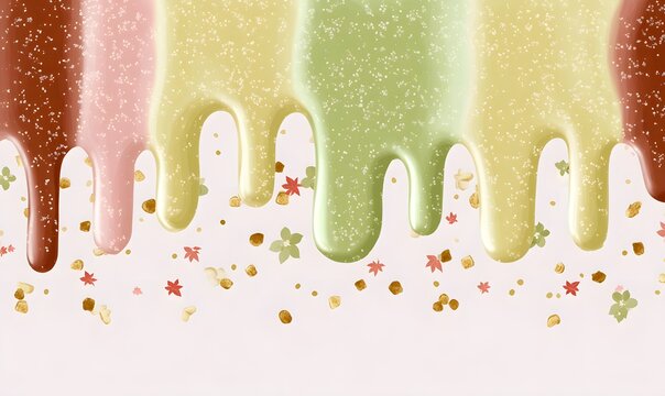 Japanese red bean mochi warm cute anime style, thick three-tone ultra-bright ice cream slurry