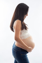 Pregnant woman big belly final weeks of pregnancy gender reveal