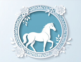 Banner floral vector illustration featuring a chinese new year background with circle horse