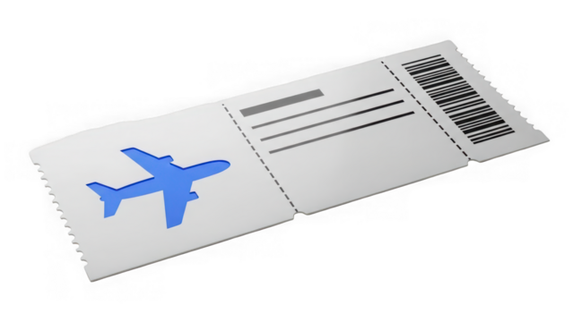 Airplane ticket with barcode on transparent background isolated - Powered by Adobe
