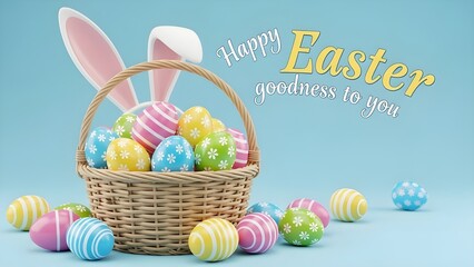 Happy easter day wishes with colorful eggs and bunny