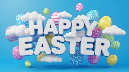 Happy easter day celebration with colorful eggs and clouds