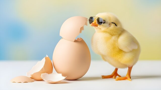 Happy easter day chick hatches from egg