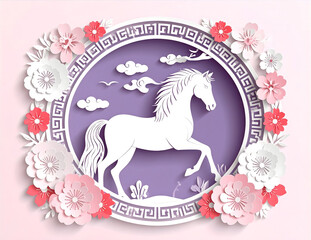 Vintage winter greeting card featuring a silhouette of a New Year horse 