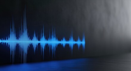 A blue and black sound wave on a dark background.