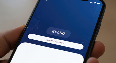 A smartphone displaying a payment confirmation screen with a blue background and a white screen below it.